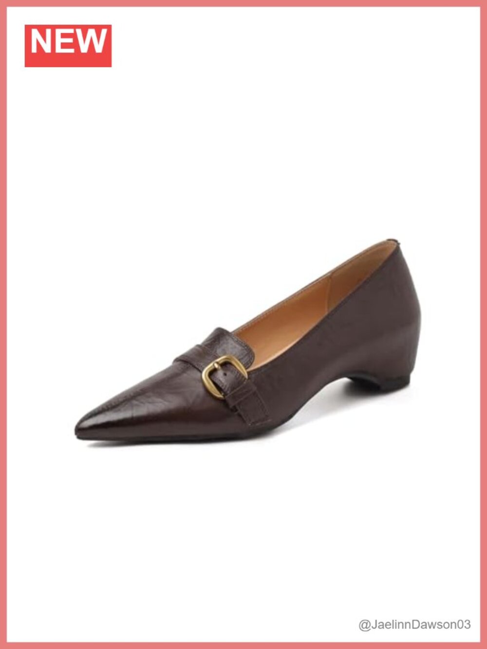Handmade Genuine Leather Pointed Toe Decor Buckle Wedge Heel Office Dress